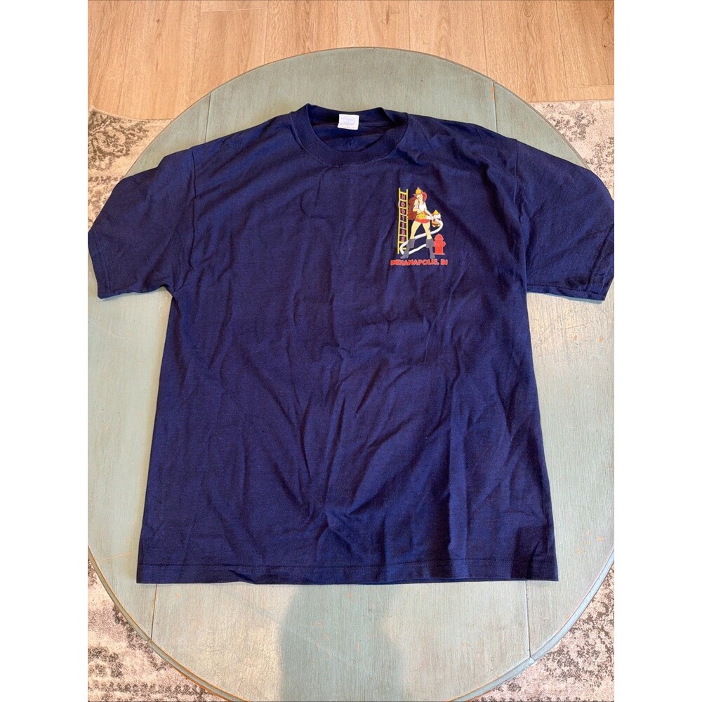 Vtg Hooters Indianapolis Firefighter Girl Navy T-Shirt Delta Magnum Weight L
